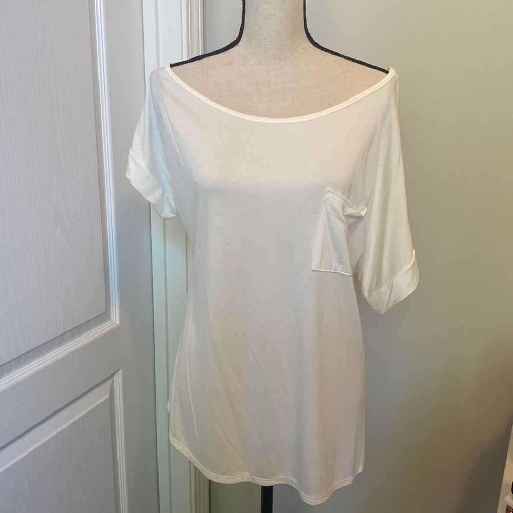 The Rollin J Boutique- oversized off the shoulder off white/white Tee